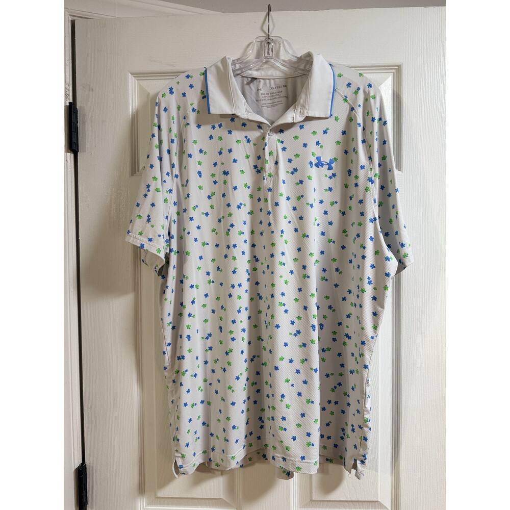 Men's Under Armour XL Polo Shirt - White with Blue/Green Florals